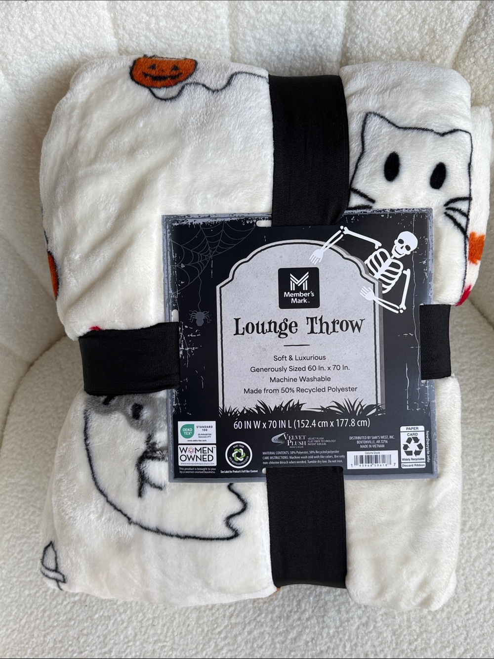 White Halloween Ghost Lounge Throw 60in x 70in